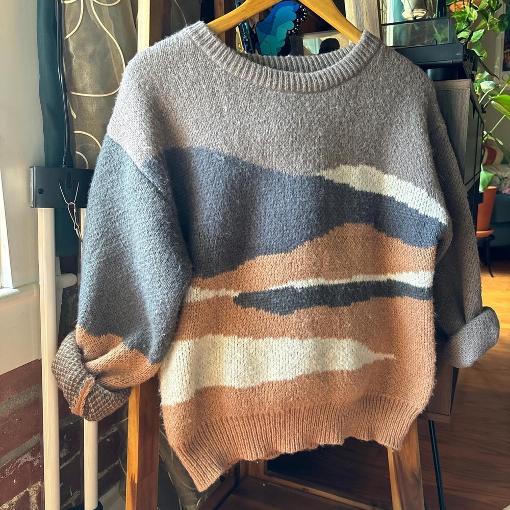 Universal Thread Colorblock Sweater - Gray, Brown, Cream